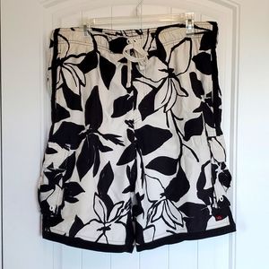 Men's swim trunks, size L, black and white floral